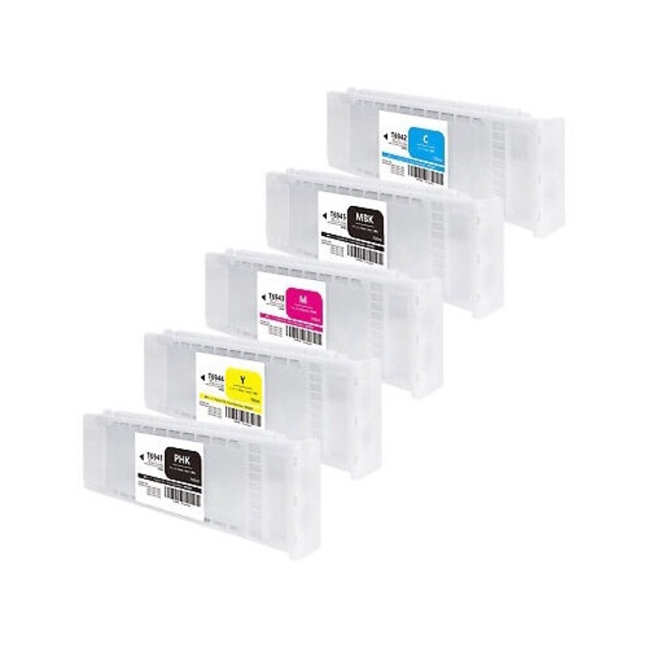 Set de 5 Cartuse Cerneala ARET694 Foto Negru, Albastru, Rosu, Galben, Negru Mat, 700 ml Compatibile Epson SureColor SC-T3000, T7000, T5000, T3200, SureColor SC-T5200, SureColor SC-T7200