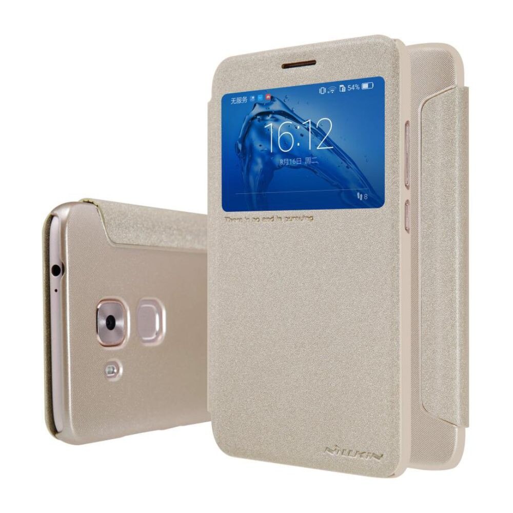 Husa de protectie telefon mobil flip s-view Sparkle compatibila cu Huawei G9 Plus, auriu