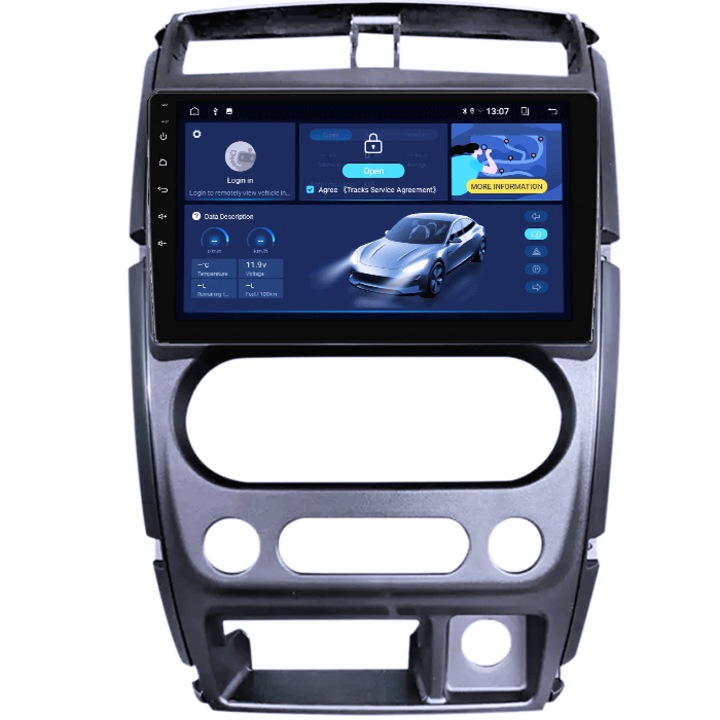 Dedikált navigáció Suzuki Jimny 2007-2012-hez, 4 GB RAM 64 GB ROM, négymagos, 9" QLED kijelző, Carplay, Android 14, Bluetooth, Play Áruház, AHD kamera támogatás