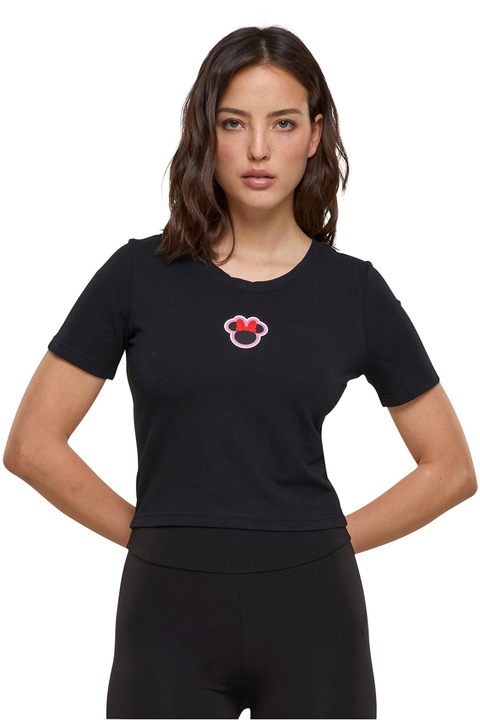 Merchcode, Tricou crop cu detaliu cu Minnie Mouse, Negru