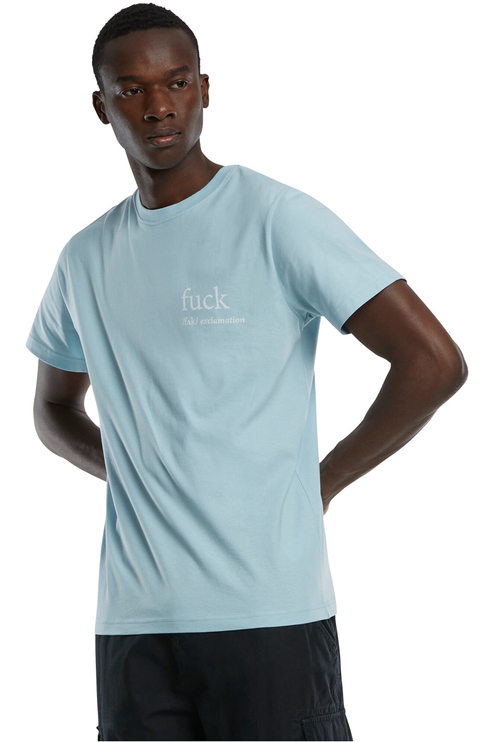 Mister tee, Tricou cu decolteu la baza gatului si model text pe partea din spate, Albastru glaciar, S