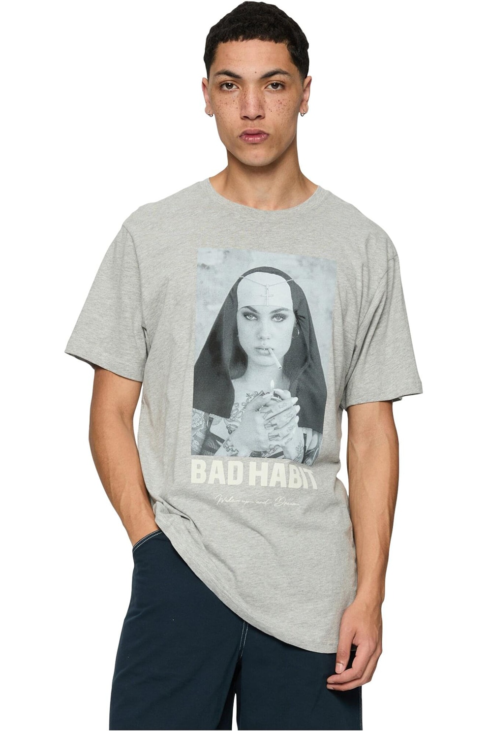 Mister tee, Tricou cu imprimeu foto, Negru, Gri melange, M