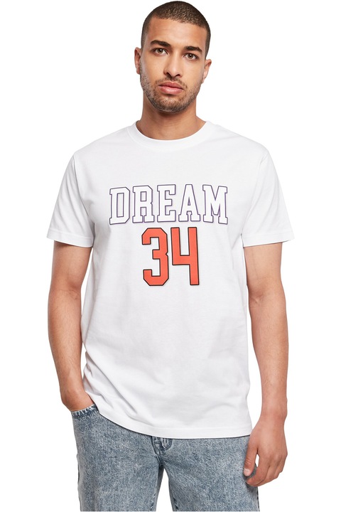 Mister tee, Tricou regular fit cu imprimeu text, Alb optic/Rosu vermillion