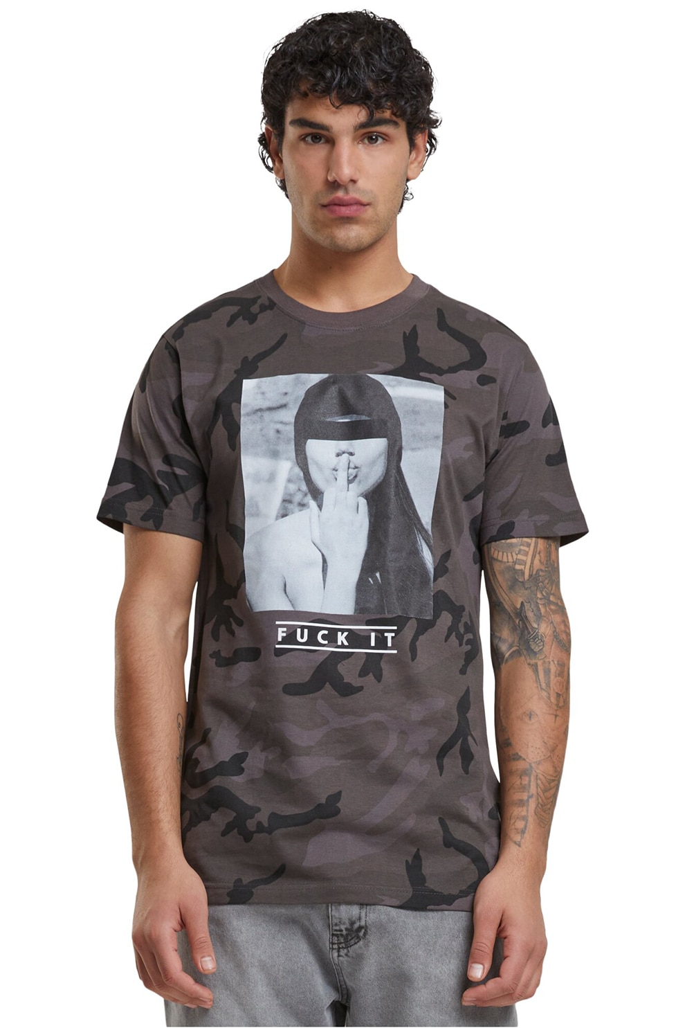 Mister tee, Tricou regular fit cu imprimeu foto, Negru, Maro fango, S