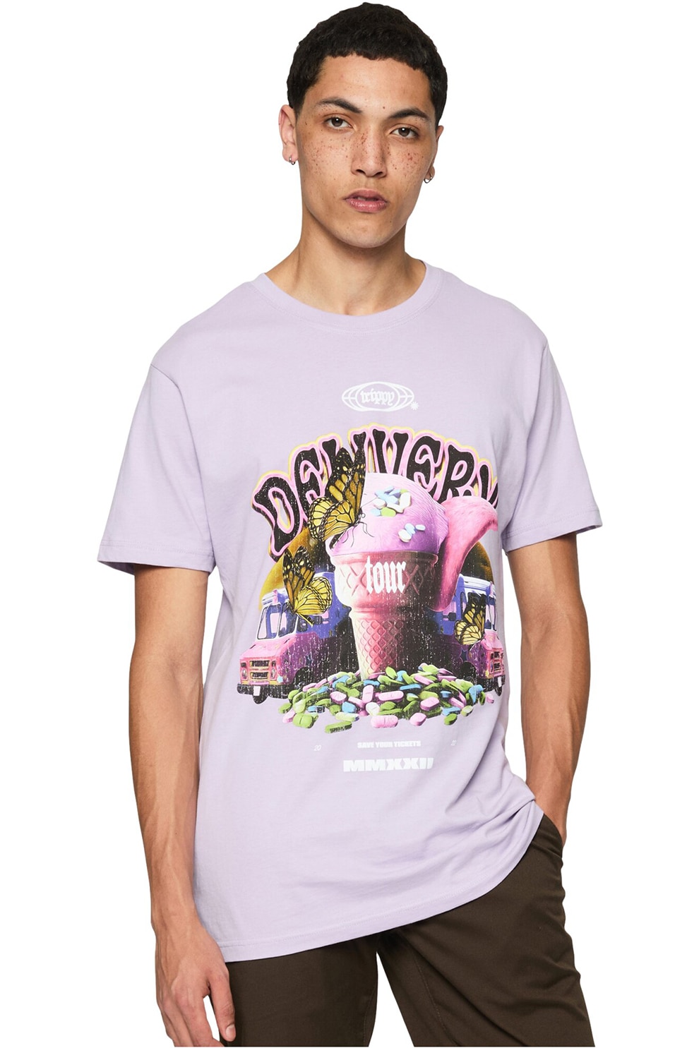 Mister tee, Tricou din bumbac cu imprimeu grafic, Lila, S