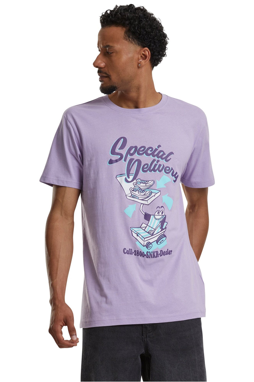 Mister tee, Tricou din bumbac cu imprimeu grafic, Violet, Lila, Albastru glaciar, XL