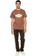 Mister tee, Tricou cu imprimeu si decolteu la baza gatului, Albastru prafuit, Portocaliu stins, Maro fango, XL