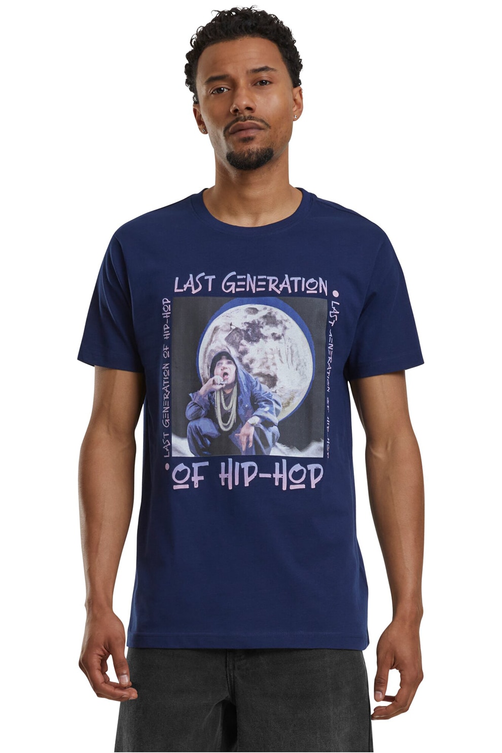 Mister tee, Tricou cu imprimeu si decolteu la baza gatului, Gri deschis, Violet, Albastru inchis, L