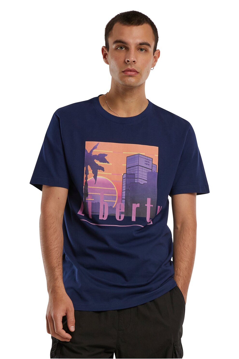Mister tee, Tricou din bumbac cu imprimeu grafic, Piersica, Lila, Bleumarin, S