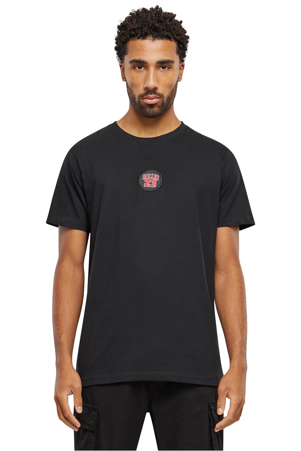Mister tee, Tricou cu decolteu la baza gatului si aplicatie, Rosu, Negru stins, XL