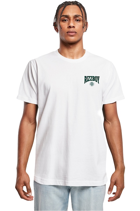 Mister tee, Tricou cu detaliu text, Alb optic/Verde aquamarin