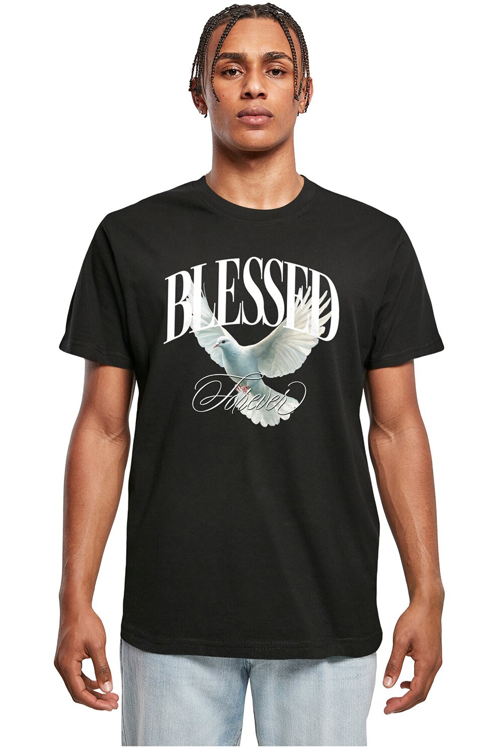 Mister tee, Tricou cu imprimeu contrastant pe partea din fata, Negru, Gri deschis, Alb murdar, XS