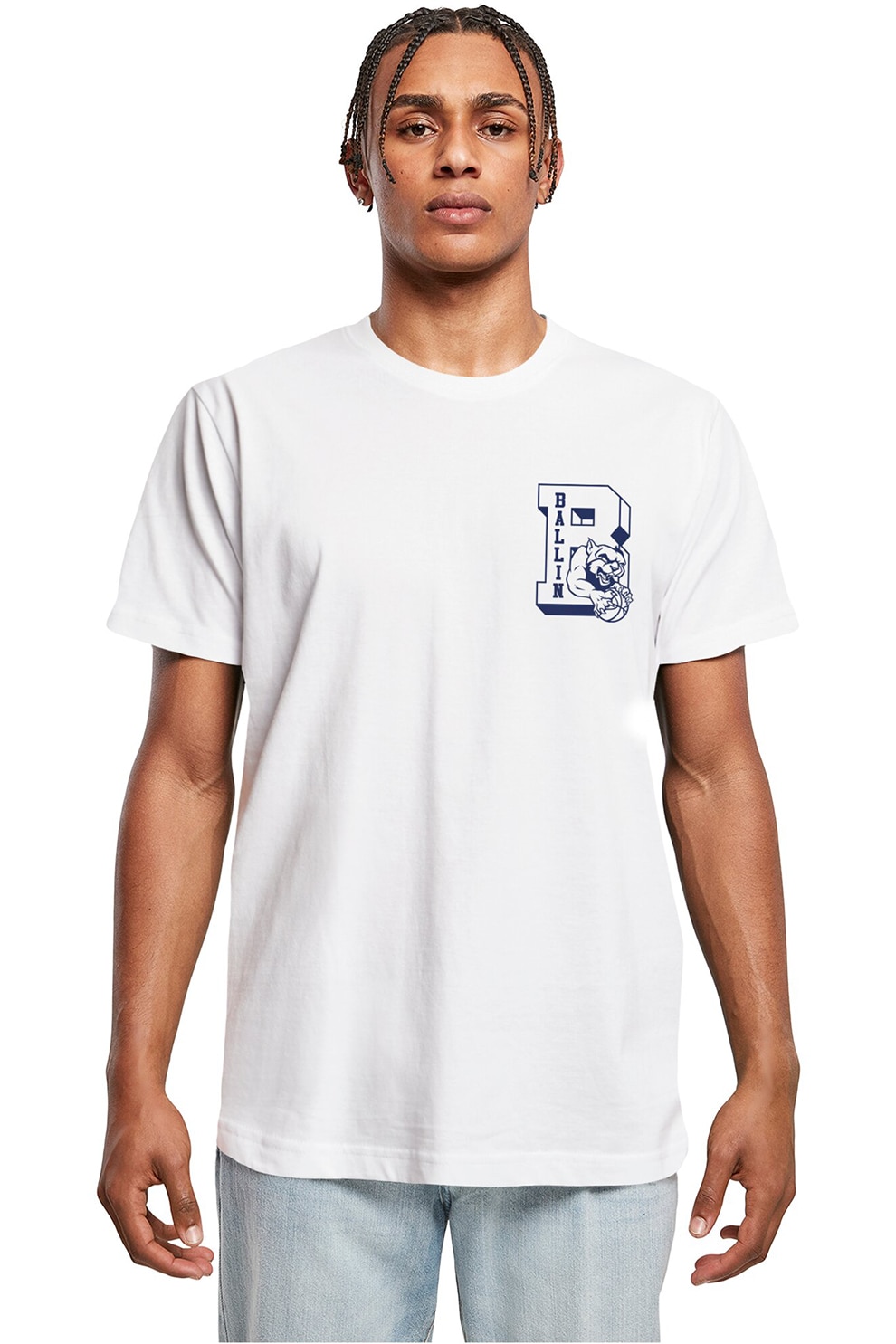Mister tee, Tricou cu imprimeu pe partea din spate, Alb optic, Bleumarin, M