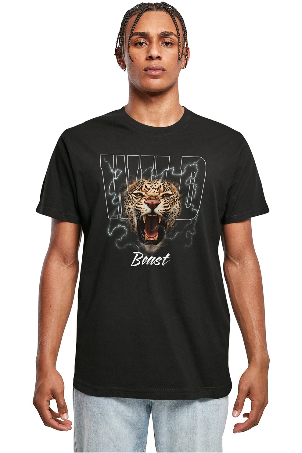 Mister tee, Tricou cu imprimeu animale, Negru, Bej, XS