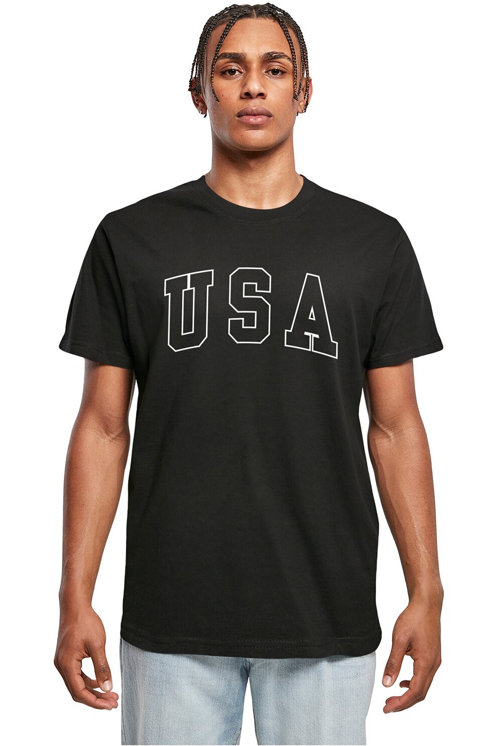 Mister tee, Tricou din bumbac cu imprimeu USA, Negru, Alb optic, S