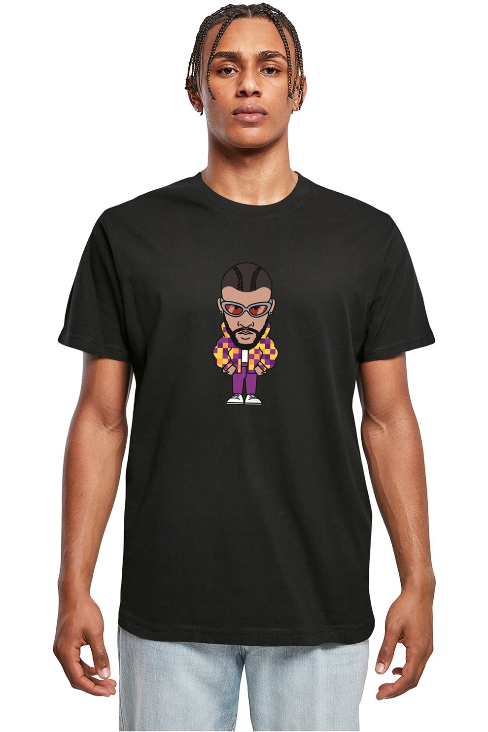 Mister tee, Tricou din bumbac cu imprimeu, Negru, Galben sofran, Maro fango, S