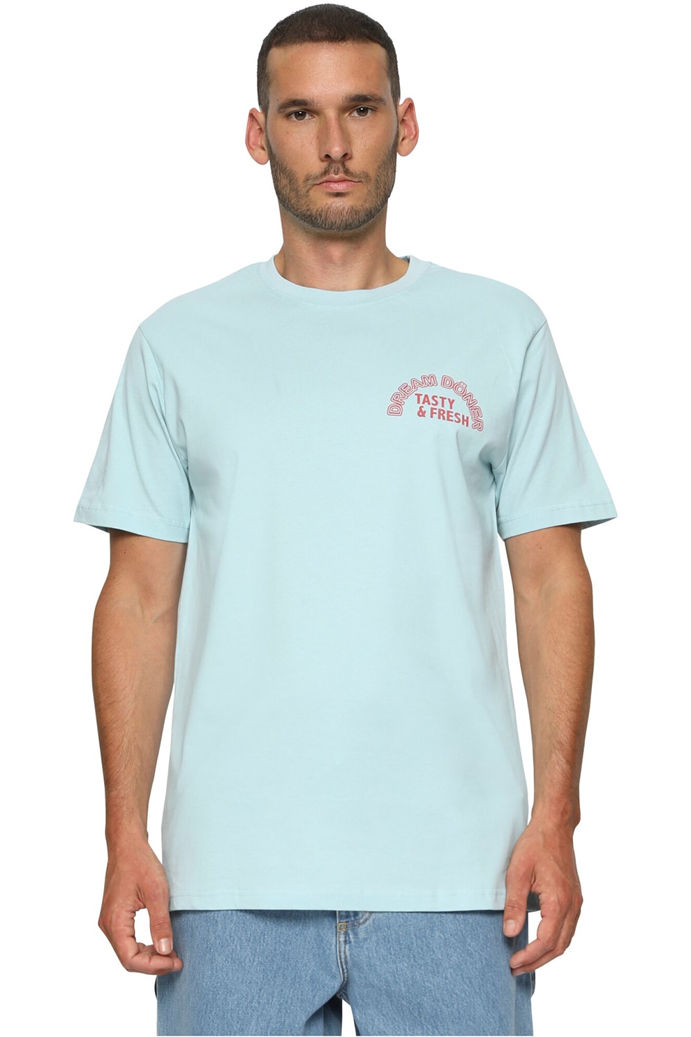 Mister tee, Tricou din bumbac cu imprimeu pe partea din spate, Rosu, Albastru glaciar, M