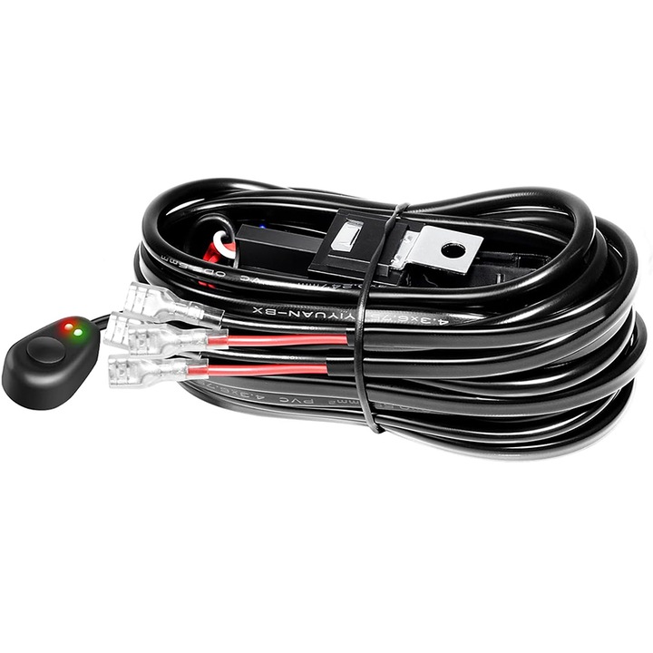 Kit cablaj auto pentru 2 LED Bar, proiector, lumini de lucru, 12V, 40A, 3m, Negru/Rosu