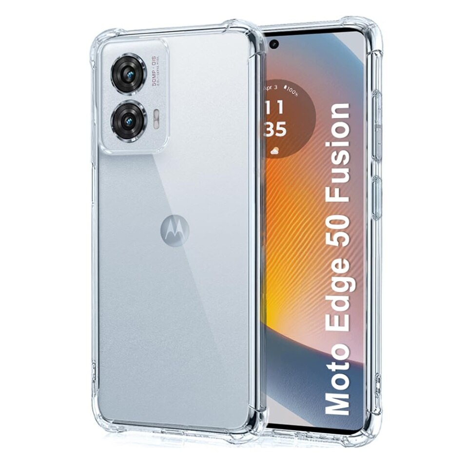 Husa pentru Motorola Edge 50 Fusion, SKYDDAR INNOVATION, Shockproof Clear din Silicon Slim, Transparenta, set cu sticker