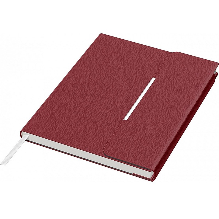 Agenda Velvet nedatata B6 (13x17 cm), piele ecologica, clapeta magnetica, hartie 80g/mp crem, 166 pagini, culoare bordo