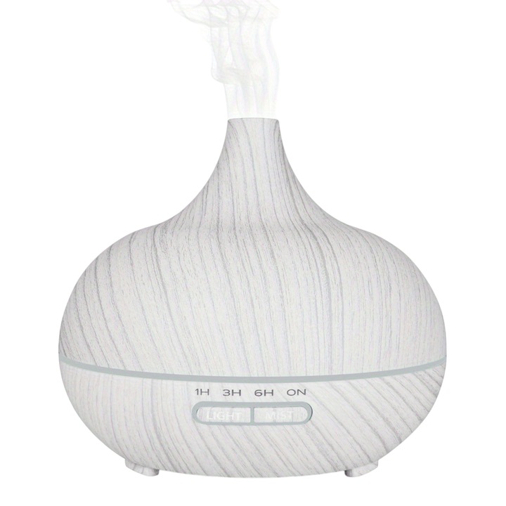 Dispozitiv aromaterapie ultrasonic cu control de la distanta, design compact, 10cm, lemn