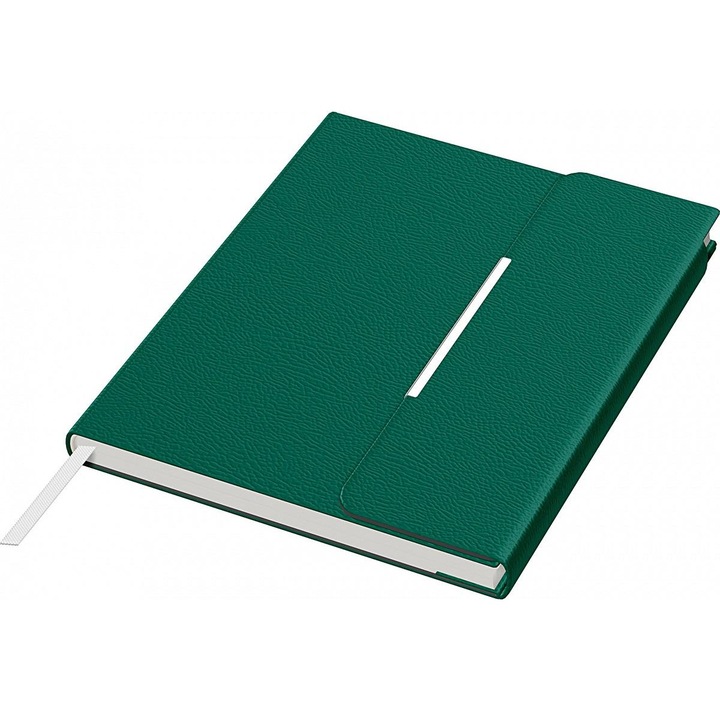 Agenda Velvet nedatata B6 (13x17 cm), piele ecologica, clapeta magnetica, hartie 80g/mp crem, 166 pagini, culoare verde smarald