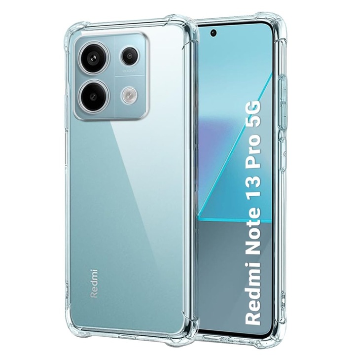 Husa pentru Xiaomi Redmi Note 13 Pro 5G / Poco X6, SKYDDAR INNOVATION, Shockproof Clear din Silicon Slim, Transparenta, set cu sticker