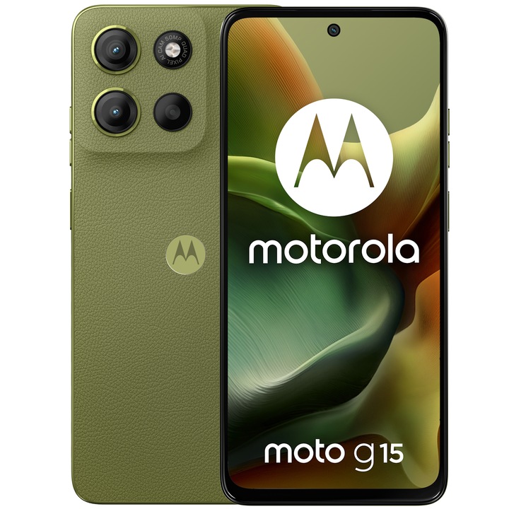 Смартфон Motorola moto g15, Двоен SIM, 128GB, 4GB RAM, 5200 mAh, Зелена игуана