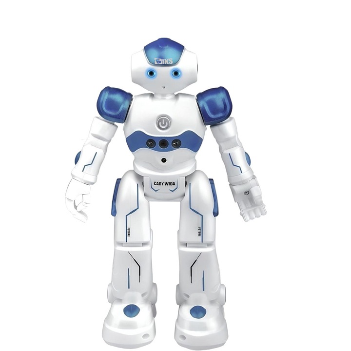 SIKS intelligens robot interaktív mozdulatvezérléssel vagy távirányítóval, programozható, smart, énekel, táncol, sétál, LED fények, hangok, dallamok, gyerekeknek, fehér