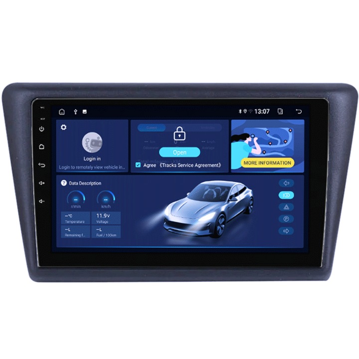 Dedikált navigáció Skoda Rapid 2013-2017, 4 GB RAM 64 GB ROM, négymagos, 9" QLED kijelző, Carplay, Android 14, Bluetooth, Play Áruház, AHD kamera támogatás