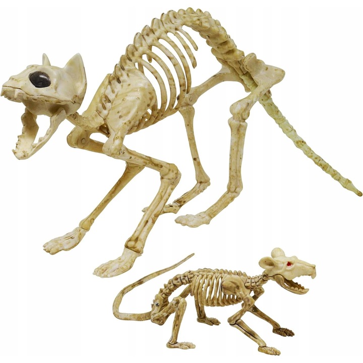 Декоративен комплект за Хелоуин, скелети на котка и плъх, 35 см и 30 см, пластмаса, нетоксичен