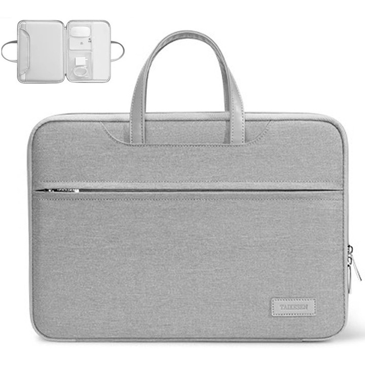 Geanta laptop portabila Fudisenn®, 13'', 14'', 15'', 16'' inch, compatibila Macbook Pro, Air，Lenovo，Samsung, Huawei，pentru notebook, ultrabook, captusit interior cu microfibra, 3 buzunare exterioare, impermeabila, Gri deschis，42×30cm