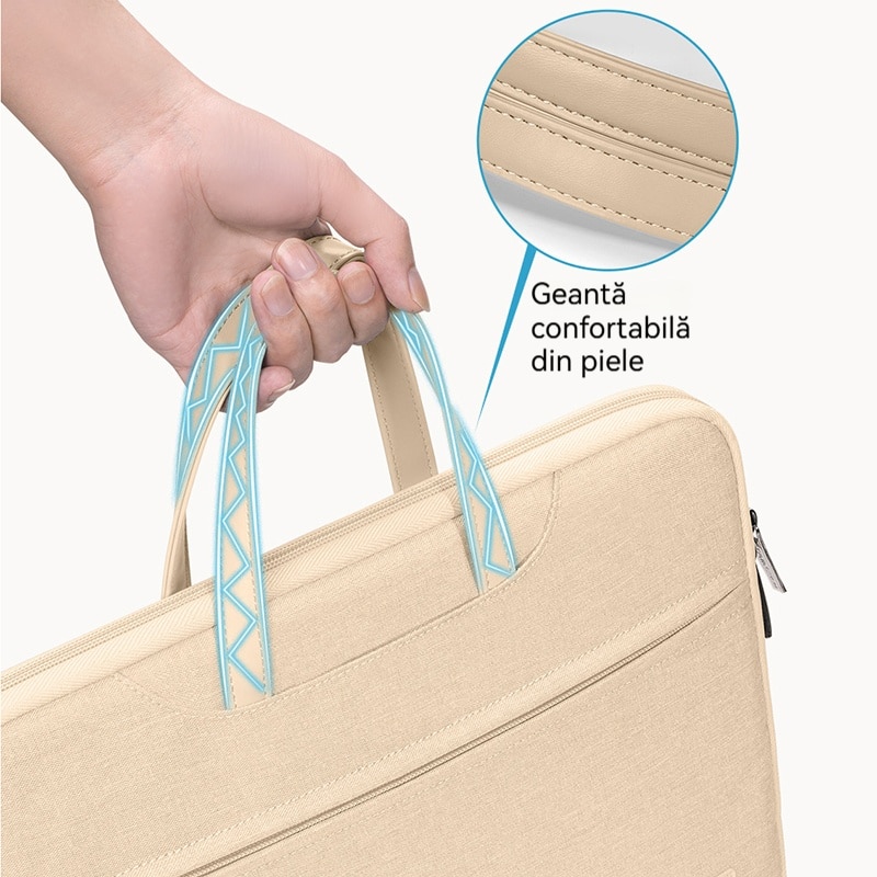 Geanta laptop portabila Fudisenn®, 13'', 14'', 15'', 16'' inch, compatibila Macbook Pro, Air，Lenovo，Samsung, Huawei，pentru notebook, ultrabook, captusit interior cu microfibra, 3 buzunare exterioare, impermeabila, Kaki，42×30cm