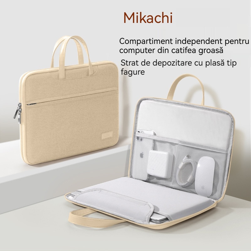 Geanta laptop portabila Fudisenn®, 13'', 14'', 15'', 16'' inch, compatibila Macbook Pro, Air，Lenovo，Samsung, Huawei，pentru notebook, ultrabook, captusit interior cu microfibra, 3 buzunare exterioare, impermeabila, Kaki，42×30cm
