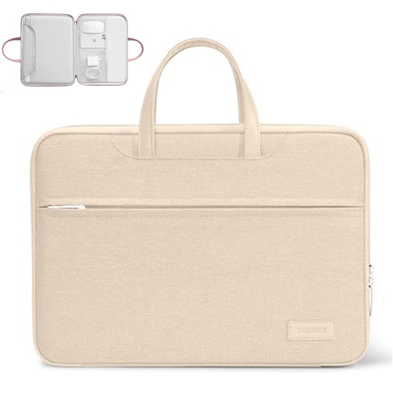 Geanta laptop portabila Fudisenn®, 13'', 14'', 15'', 16'' inch, compatibila Macbook Pro, Air，Lenovo，Samsung, Huawei，pentru notebook, ultrabook, captusit interior cu microfibra, 3 buzunare exterioare, impermeabila, Kaki，42×30cm
