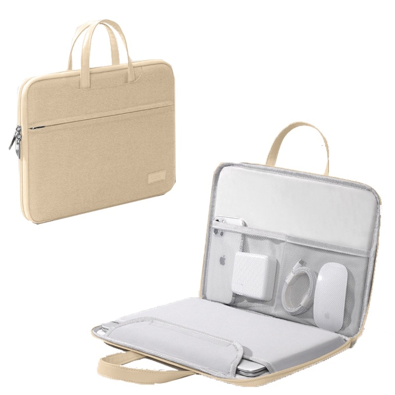 Geanta laptop portabila Fudisenn®, 13'', 14'', 15'', 16'' inch, compatibila Macbook Pro, Air，Lenovo，Samsung, Huawei，pentru notebook, ultrabook, captusit interior cu microfibra, 3 buzunare exterioare, impermeabila, Kaki，42×30cm