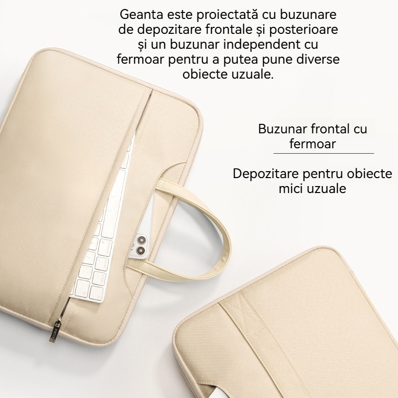Geanta laptop portabila Fudisenn®, 13'', 14'', 15'', 16'' inch, compatibila Macbook Pro, Air，Lenovo，Samsung, Huawei，pentru notebook, ultrabook, captusit interior cu microfibra, 3 buzunare exterioare, impermeabila, Kaki，42×30cm