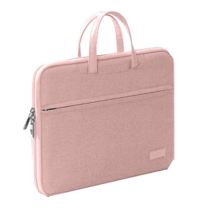 Чанта за лаптоп Fudisenn, 13'', 14'', 15'', 16'' инча, съвместима с Macbook Pro, Air, Lenovo, Samsung, Huawei, за лаптоп, ултрабук, вътрешна подплата от микрофибър, 3 външни джоба, водоустойчива, розова, 42×30 см
