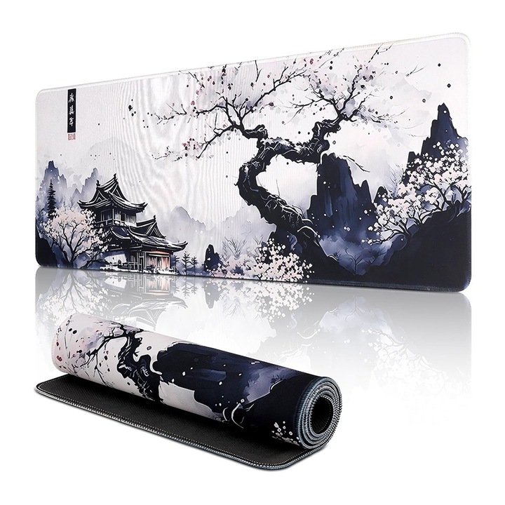 Mousepad, BOMSTOM, Mouse pad gaming, multicolor, 90x40cm, cauciuc natural, pentru protectie birou, impermeabil, Baza anti-alunecare