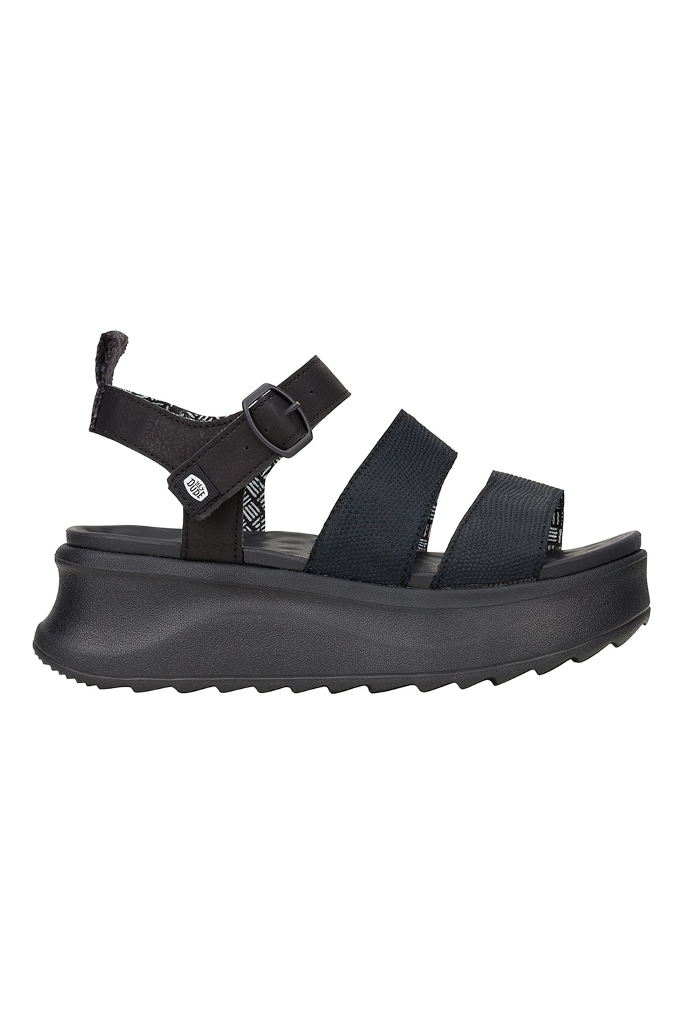 HEYDUDE, Sandale cu talpa wedge si catarama, Negru, 38