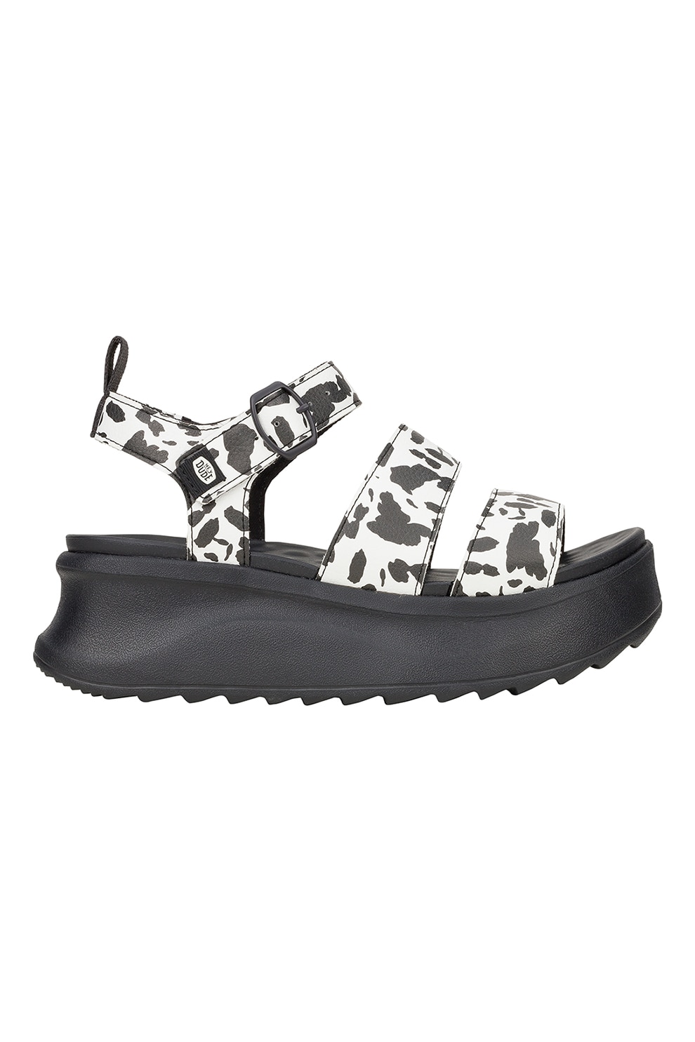 HEYDUDE, Sandale cu talpa wedge si model, Alb, Negru, 39