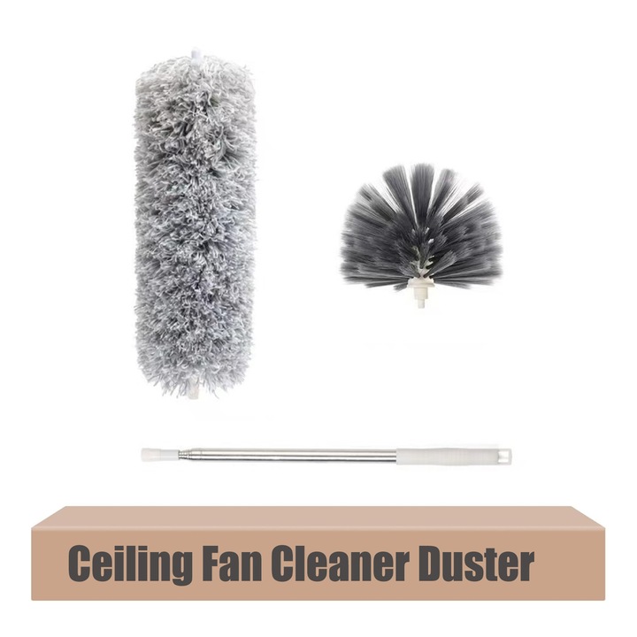 Pamatuf extensibil 100 inch, Microfibra, Cu perie, Alb/Gri