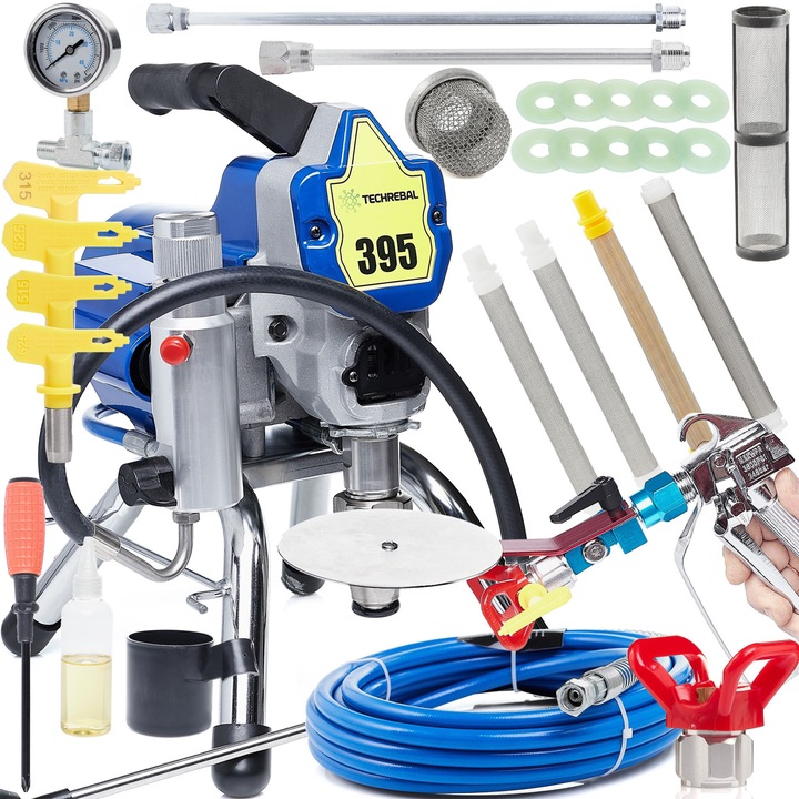 Pistol de vopsit 395, Techrebal, set accesorii, 1800W, 2,5l/min