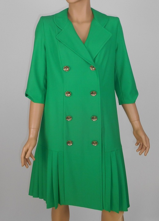Rochie-sacou Moditex, plisata, doua randuri de nasturi, Verde