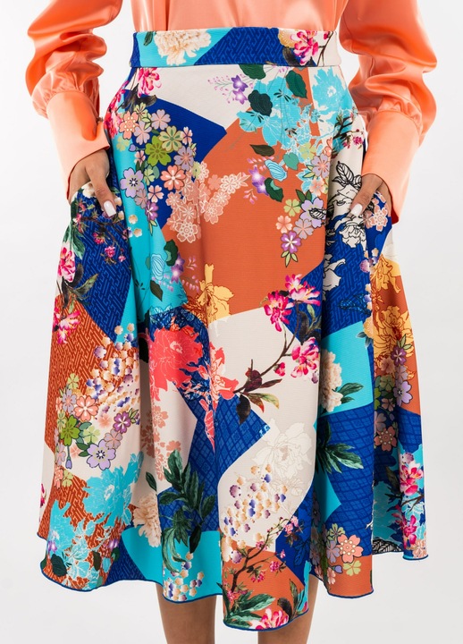 Fusta Colorata cu Imprimeu Floral, Multicolor