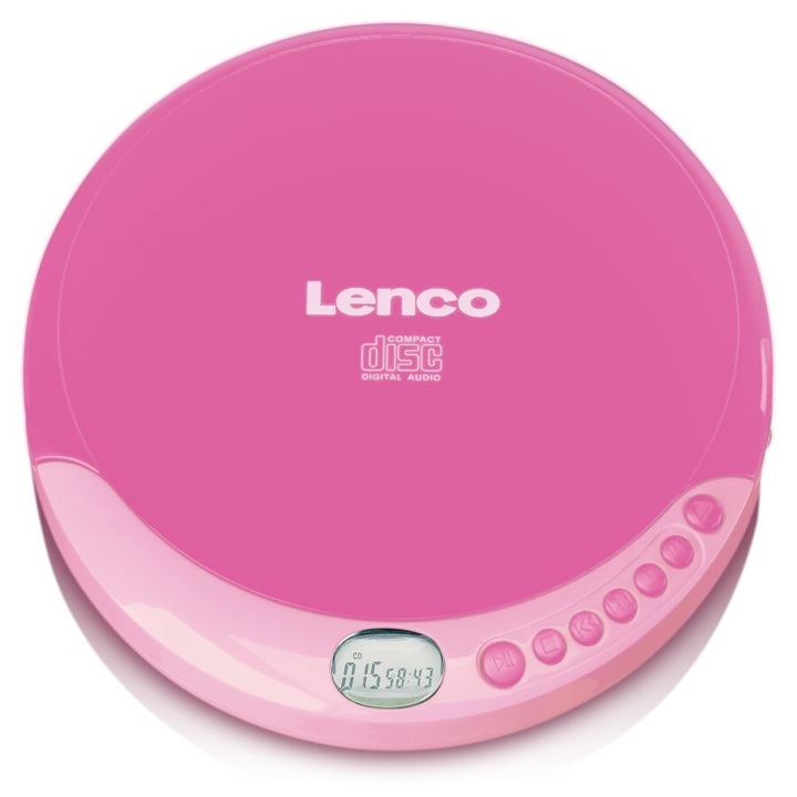 Портативен CD плейър Lenco CD-011, розов, 2.60x13.80x14.80cm, със слушалки и DC-USB кабел