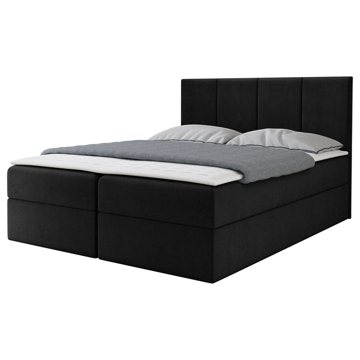 Pat matrimonial Gonzo 140x200, MIRJAN 24, negru, 144x208x103 cm