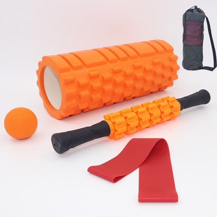 Jóga fitnesz kellékkészlet, 5 darabos, narancssárga, 33x14cm