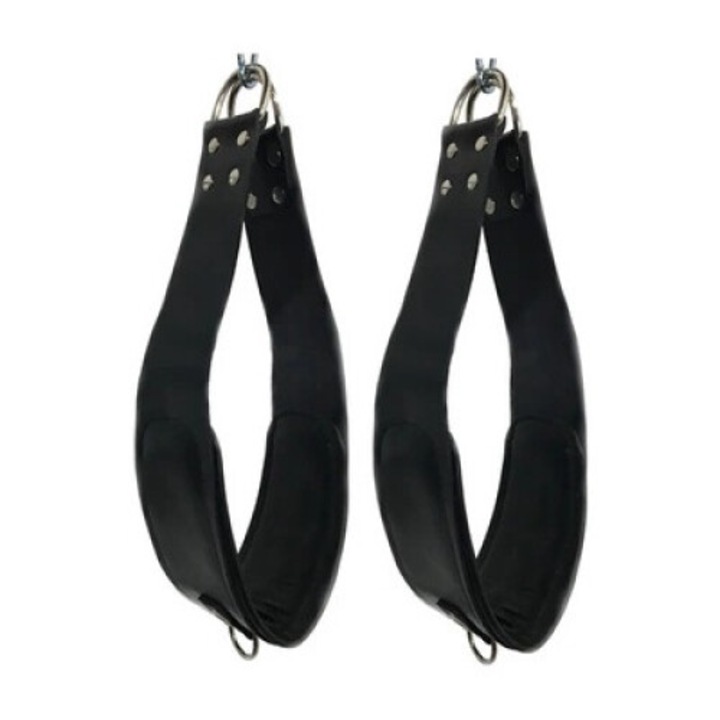 Set de 2 catuse din piele pentru bondage, Sling Shot, 60cm, cu inele D, negru