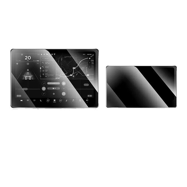 2 db biztonságos üvegfólia készlet, kompatibilis a Tesla Model 3 / Tesla Model Y modellel, első és hátsó képernyő, 4K Ultra HD, ujjlenyomat-mentes, 2.5D, átlátszó